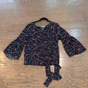 MICHAEL Michael Kors Printed Sailor Side-Tie Blouse Size Medium